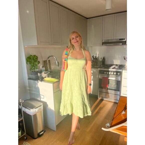 ASHLEY PARK X RTR Green Cotton Blend A-Line Halter Neck Tie Midi Dress Size 2 - Picture 12 of 14